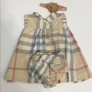 Burberry dress size 6 mths & headband. Never worn